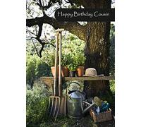 doodlecards Cousin Male Birthday Card Gardening Medium Size with Plain Envelope
