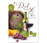 doodlecards Dad 50th Birthday Card Age 50 Wine Vineyard