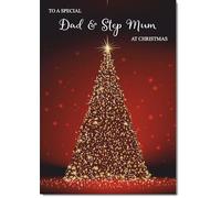 doodlecards Dad and Stepmum Christmas Card Red Christmas Tree Large A4 Size Christmas Card for Dad & Stepmum with Plain Envelope