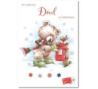 doodlecards Dad Christmas Card Cute Bear at Post Box Medium Size Christmas Card for Dad with Plain Envelope