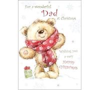 doodlecards Dad Christmas Card Teddy Bear With Red Scarf Large A4 Size Christmas Card for Dad with Plain Envelope
