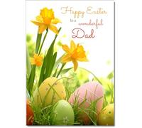 doodlecards Dad Easter Card Daffodils & Eggs Medium Size with Plain Envelope