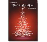 doodlecards Dad & Step Mum Christmas Card Red Christmas Tree Medium Size with Plain Envelope