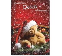 doodlecards Daddy Christmas Card Bear with Santa Hat Medium Size Christmas Card for Daddy with Plain Envelope