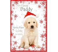 doodlecards Daddy Christmas Card Cute Santa Paws Puppy Dog Pet Medium Size Christmas Card for Daddy with Plain Envelope