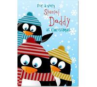 doodlecards Daddy Christmas Card Three Penquins Large A4 Size Christmas Card for Daddy with Plain Envelope