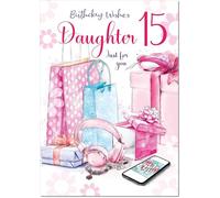 doodlecards Daughter 15th Birthday Card Age 15 Present Pile | Medium Size. Includes Plain Envelope for Sending. Printed in the UK on Thick Italian Board. Eco Friendly 100% Recyclable.