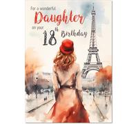 doodlecards Daughter 18th Birthday Card Age 18 Paris, Eiffel Tower