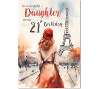 doodlecards Daughter 21st Birthday Card Age 21 Paris, Eiffel Tower