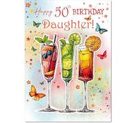 doodlecards Daughter 50th Birthday Card Age 50 Cocktails and Butterflies