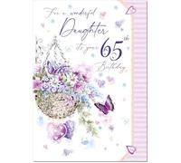 doodlecards Daughter 65th Birthday Card Age 65 Purple Hanging Basket