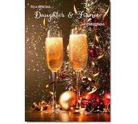 doodlecards Daughter and Fiance Christmas Card Champagne Large A4 Size Christmas Card for Daughter & Fiance with Plain Envelope