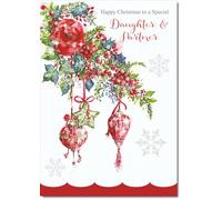 doodlecards Daughter and Partner Christmas Card Decorations Medium Size Christmas Card for Daughter & Partner with Plain Envelope