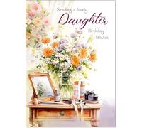 doodlecards Daughter Birthday Card Dressing Table Bouquet Large A4 Size with Plain Envelope