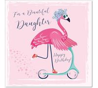 doodlecards Daughter Birthday Card Flamingo Skooter Square Size with Plain Envelope