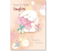 doodlecards Daughter Birthday Card Rabbit with Present | Medium Size. Includes Plain Envelope for Sending. Printed in the UK on Thick Italian Board. Eco Friendly 100% Recyclable.