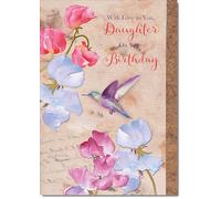 doodlecards Daughter Birthday Card Sweet Pea and Hummingbirds
