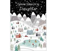 doodlecards Daughter Christmas Card Mountain Scene In Snowy Village Large A4 Size Christmas Card for Daughter with Plain Envelope