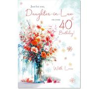doodlecards Daughter-in-Law 40th Birthday Card Age 40 Bright Bouquet