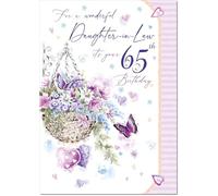 doodlecards Daughter-in-Law 65th Birthday Card Age 65 Purple Hanging Basket