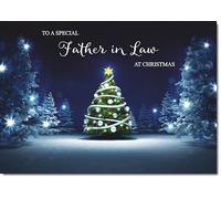doodlecards Father in Law Christmas Card Tree in Dark Sky Medium Size Christmas Card for Father in Law with Plain Envelope