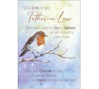 doodlecards Father in Law Christmas Card Watercolour Robin In The Frost Medium Size Christmas Card for Father in Law with Plain Envelope