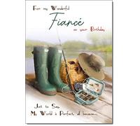 doodlecards Fiance Birthday Card Fishing Medium Size with Plain Envelope