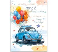 doodlecards Fiance Birthday Card Volkswagen Beetle Large A4 Size with Plain Envelope