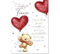 doodlecards Fiance Valentine's Day Card Teddy and Balloon Large A4 Size with Plain Envelope