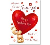 doodlecards Fiance Valentine's Day Card Teddy and Giant Love Heart Medium Size with Plain Envelope