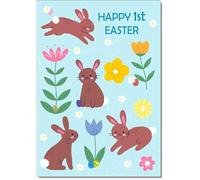 doodlecards First 1st Easter Card Happy Bunnies Medium Size with Plain Envelope