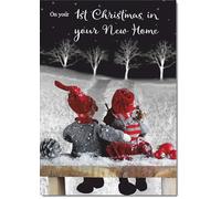 doodlecards First Christmas in New Home Christmas Card Couple at Night Medium Size with Plain Red Envelope, 21 x 15cm