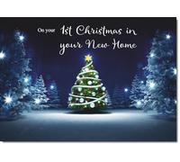 doodlecards First Christmas in New Home Christmas Card Tree in Dark Sky Medium Size with Plain Red Envelope, 21 x 15cm