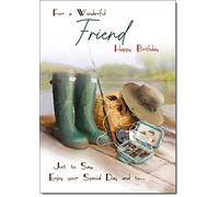 doodlecards Friend Birthday Card Fishing Medium Size with Plain Envelope