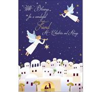 doodlecards Friend Christmas Card Nativity Scene Angels Bethlehem Medium Size Christmas Card for Friend with Plain Envelope
