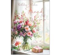 doodlecards Friend Female Birthday Card Flower Bouquet and present Large A4 Size with Plain Envelope