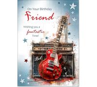 doodlecards Friend Male Birthday Card Guitar Medium Size with Plain Envelope