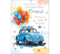 doodlecards Friend Male Birthday Card Volkswagen Beetle Medium Size with Plain Envelope