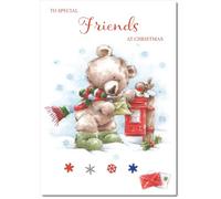 doodlecards Friends Christmas Card Cute Bear at Post Box Medium Size Christmas Card for Friends with Plain Envelope