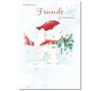 doodlecards Friends Christmas Card Cute Rabbit with Holly Medium Size Christmas Card for Friends with Plain Envelope