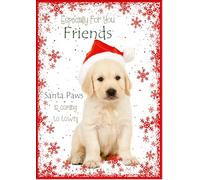 doodlecards Friends Christmas Card Cute Santa Paws Puppy Dog Pet Medium Size Christmas Card for Friends with Plain Envelope