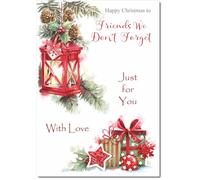 doodlecards Friends We Dont Forget Christmas Card Lamp and Parcels Medium Size with Plain Envelope