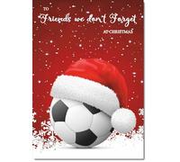 doodlecards Friends We Don't Forget Christmas Card Santa Hat Football with Red Sky Medium Size Christmas Card for Friends We Don't Forget with Plain Envelope