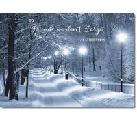 doodlecards Friends We Don't Forget Christmas Card Snowy Street Scene Large A4 Size Christmas Card for Friends We Don't Forget with Plain Envelope
