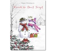 doodlecards Friends We Dont Forget Christmas Card Two Snowmen Medium Size with Plain Red Envelope, 21 x 15cm