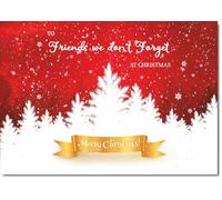 doodlecards Friends We Don't Forget Christmas Card White Forest with Red Sky Medium Size Christmas Card for Friends We Don't Forget with Plain Envelope