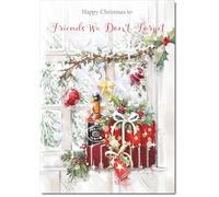 doodlecards Friends We Don't Forget Christmas Card Wine and Parcels Medium Size Christmas Card for Friends We Don't Forget with Plain Envelope