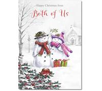 doodlecards From Both Of Us Christmas Card Two Snowmen Medium Size with Plain Red Envelope, 21 x 15cm