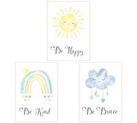doodlecards Gallery Arts Set of 3 x A3 Size Nursery Be Kind Be Happy Be Brave Rainbow Wall Art Posters Unframed Quality Prints