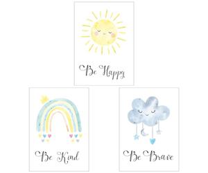 doodlecards Gallery Arts Set of 3 x A3 Size Nursery Be Kind Be Happy Be Brave Rainbow Wall Art Posters Unframed Quality Prints